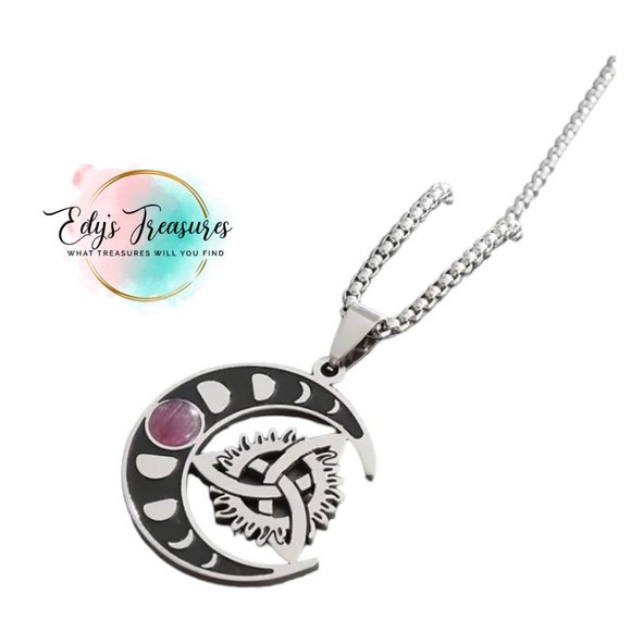 Crescent Moon Celtic Knot Necklace with Purple Gemstone NWOT - Picture 3 of 4